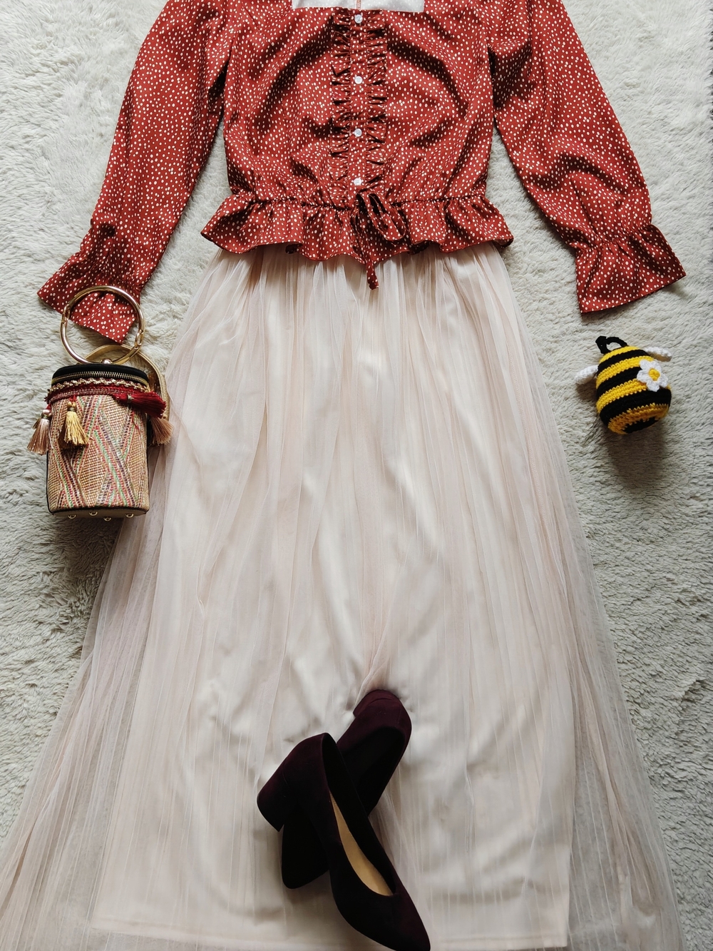 Parisian Tulle Skirt Set S/M | Romantic Pink Maxi & Polka Dot Top